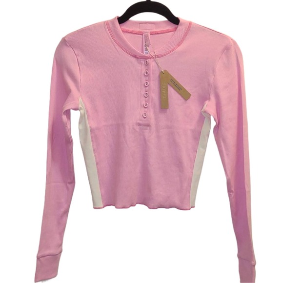 Pink and White Women's Long Sleeve Top - Picture 1 of 5